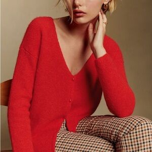 Sézane Barry Red V-Neck Cardigan
